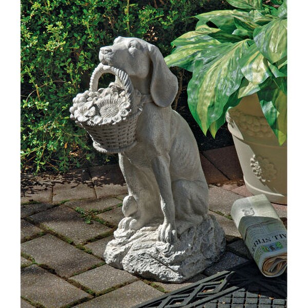 Best Friend Dog Statue with Basket of Flowers